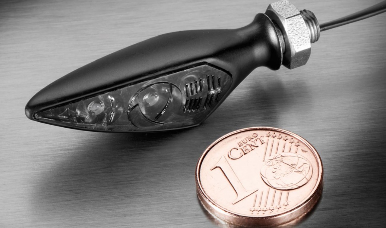 Clignotant Kellermann, Rhombus S Dark, aluminium, LED, VL/HR, 12 V, noir satiné, M5x0,5x6,5