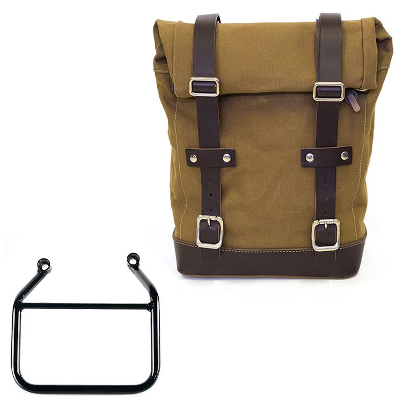 Sacoche latérale gauche en toile 10L-14L + cadre Triumph Scrambler 400 X - Beige/Brun