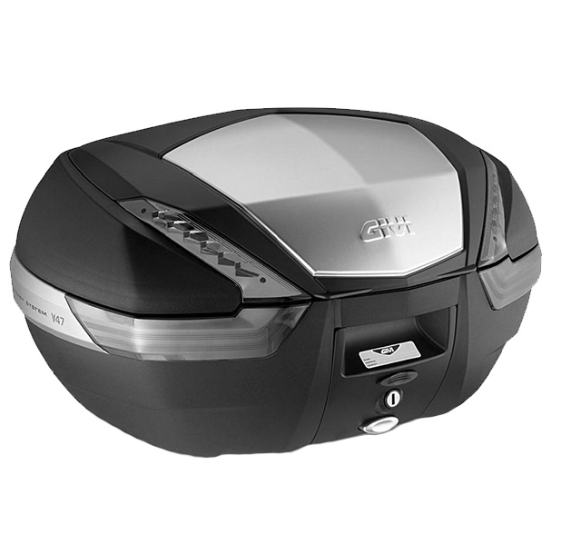 V47 TECH MONOKEY Topcase 47 litres noir / alu avec réflecteurs transparents Givi
