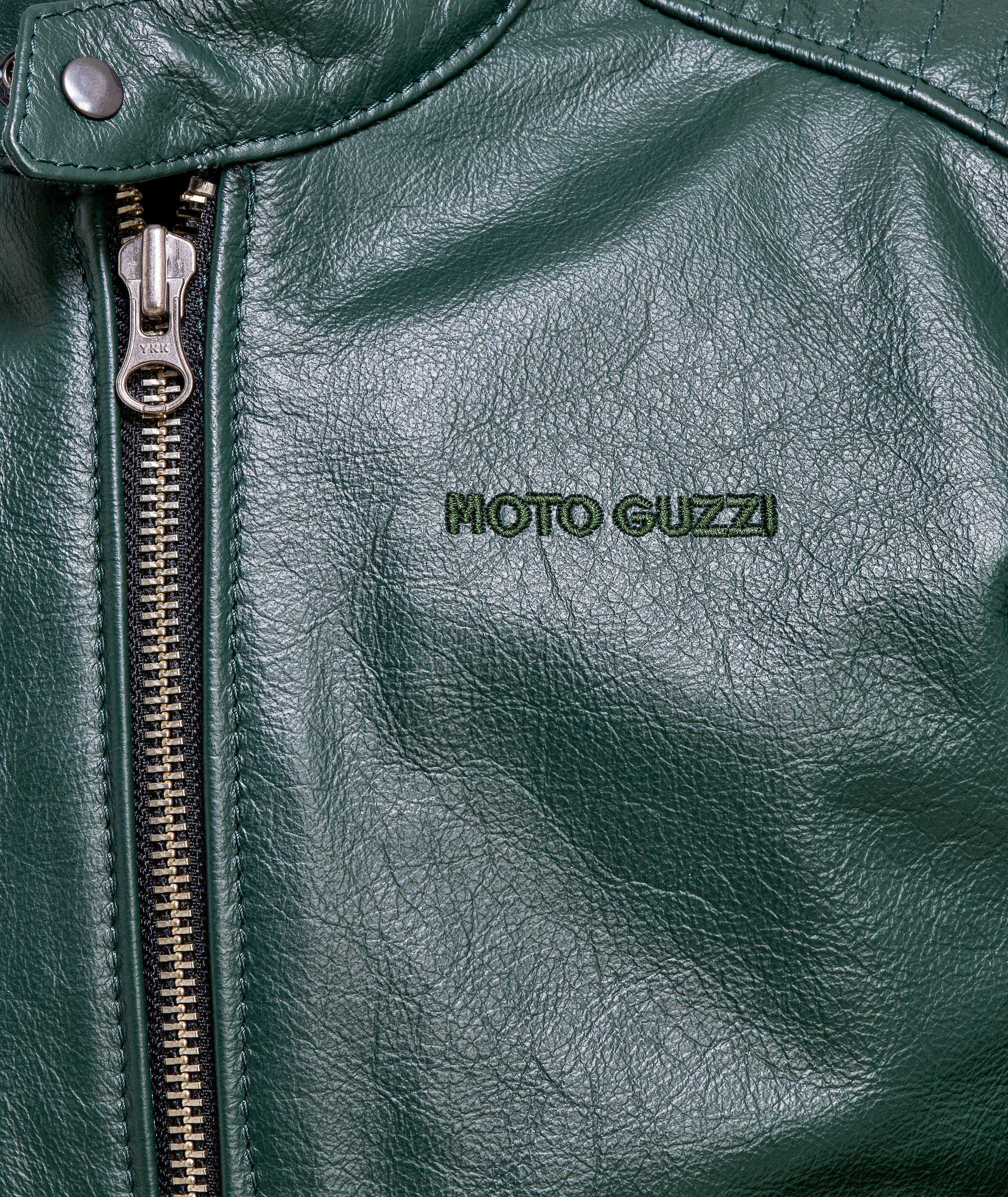 Veste en cuir Moto Guzzi vert avec protections incluses