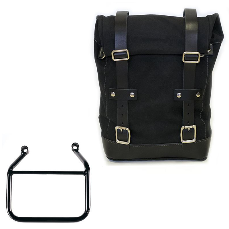 Sacoche latérale gauche en toile 10L-14L + cadre Triumph Scrambler 400 X - noir/noir
