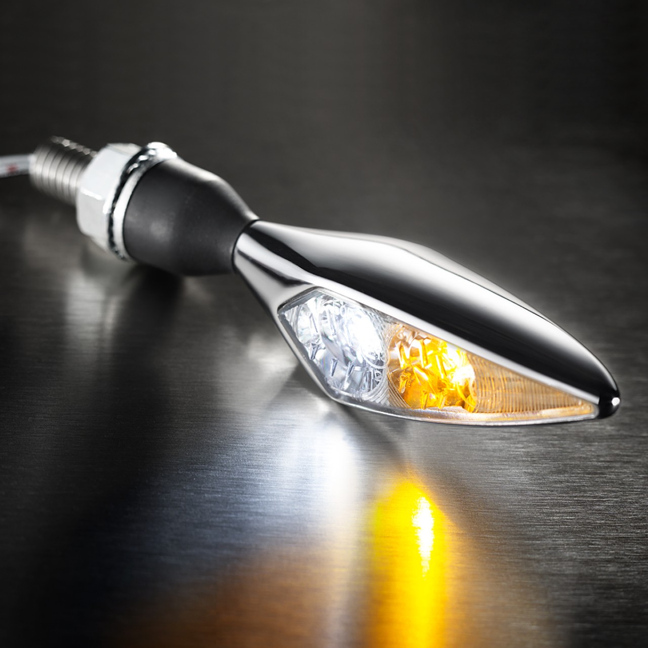 Kellermann Clignotant avec feu de position, Rhombus PL, acier, LED, VR, 12 V, chrome brillant, M8x20