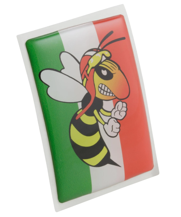 Emblème Vespa "guêpe en colère" cascade à 4 coins, vert/blanc/rouge