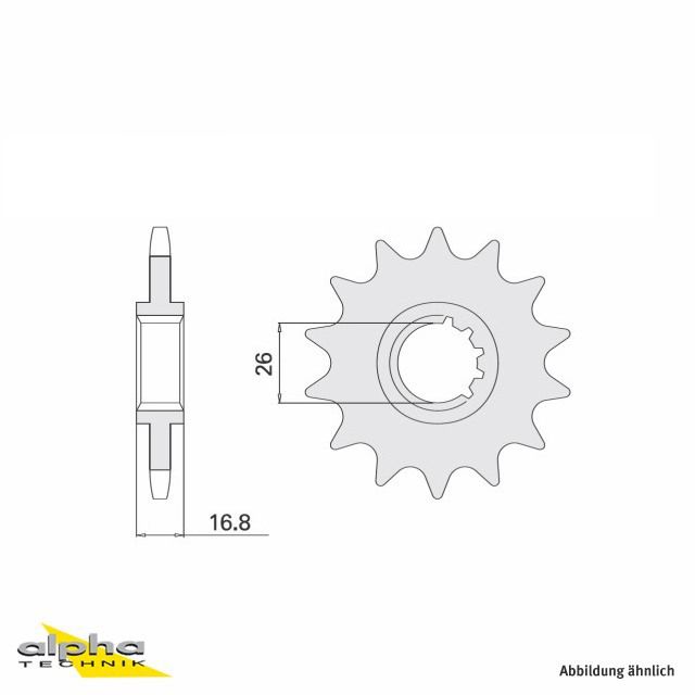 Pignon caoutchouté, 16 dents, pas 525