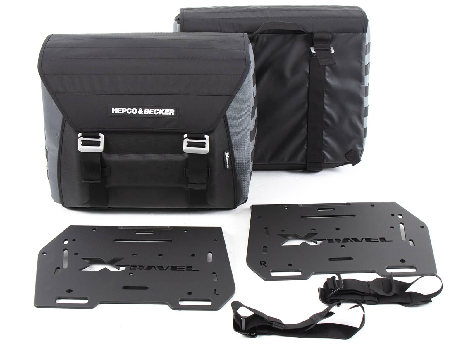 Kit de sacoches latérales Xtravel Basic y compris 2x plaque d'adaptation universelle pour les supports de sacoches latérales tubulaires