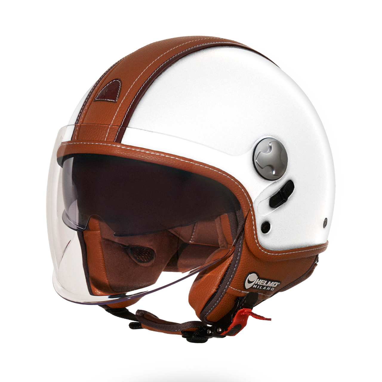 Helmo Milano Demi Jet, PelleDura Premium, blanc brillant, marron