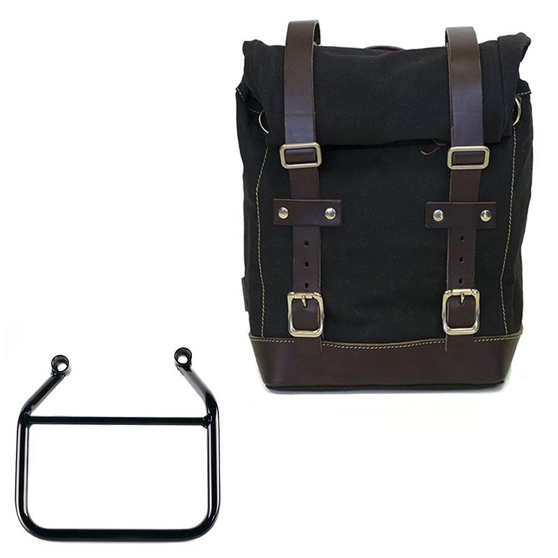 Sacoche latérale gauche en toile 10L-14L + cadre Triumph Scrambler 400 X - noir/marron
