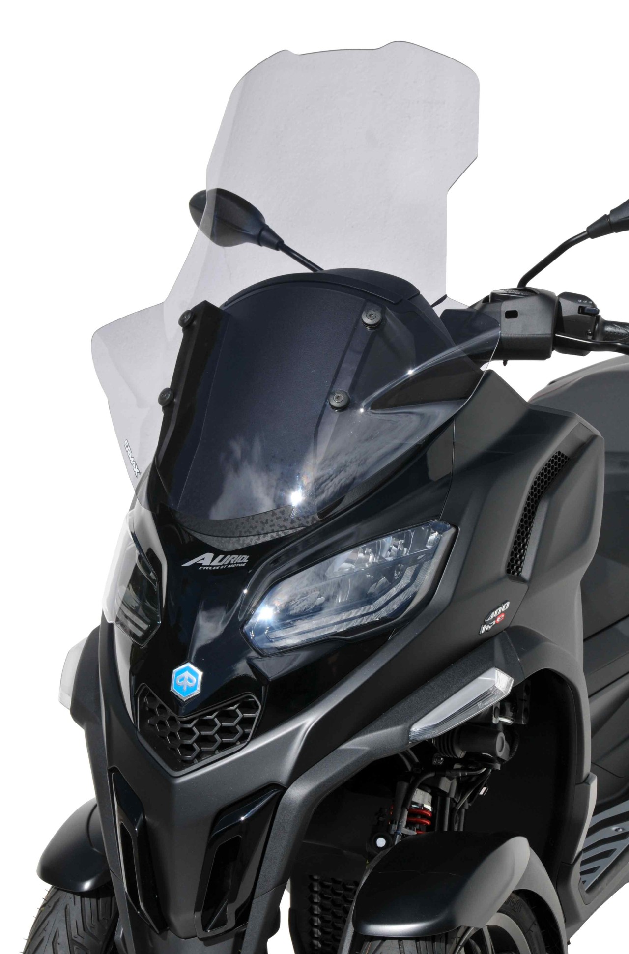 Pare-brise ERMAX avec protège-main pour Piaggio MP3 400 HPE (-22), teinté/light black